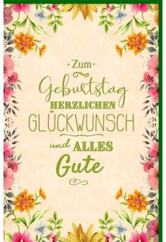 Glückwunschkarte Geburtstag Blumen, mit grüner Metallicfolie