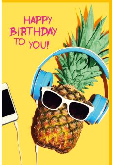Glückwunschkarte Geburtstag Ananas mit Kopfhörer und Sonnenbrille