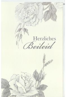 Trauerkarte Rosen, Naturkarton, mit Silberfolie und Blindprägung