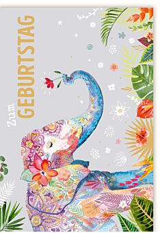 Glückwunschkarte Geburtstag Illustration Elefant mit Blume