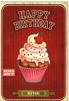Geburtstagskarte retro Happy Birthday Cupcake mit Kirsche