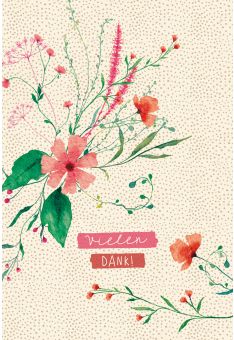 Postkarte Danke Vielen Dank Blumen, Zuckerrohrpapier