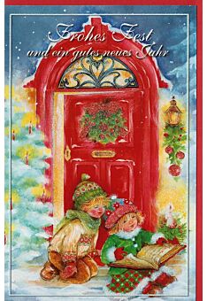 Weihnachtskarten nostalgisch Kinder Tür Buch