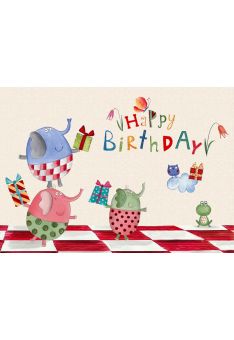 Geburtstagspostkarte Eier Elefanten Happy Birthday