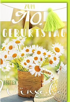 Geburtstagskarte Blumen und Strohhut Zum 90 Geburtstag die besten Wünsche