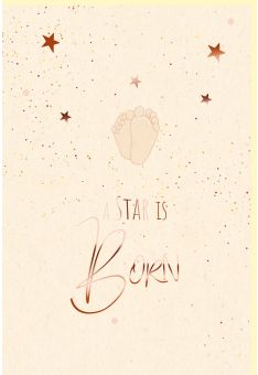 Glückwunschkarte zur Geburt Babyfüße, Sterne, Zuckerrohrpapier, mit roségoldener Metallicfolie