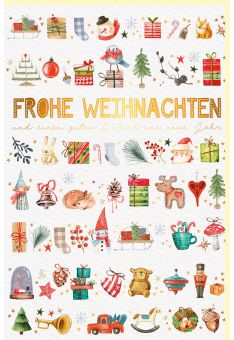 Weihnachtskarte Naturkarton kleine Symbole Schrift gold