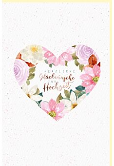Hochzeitskarte farbige Metallicfolie Herz aus Blumen