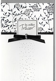 Trauerkarte Muster, mit aufgeblocktem Stanzteil und Schleife, mit Silberfolie