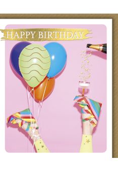 Geburtstagskarte für Frauen Snapshot Schuhe Sekt Luftballons Happy Birthday