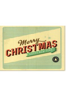 Weihnachtskarte retro Merry Christmas - Happy New Year Merry Christmas Happy New Year retrostil