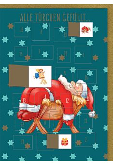 Adventskalender-Weihnachtskarte: Alle Türchen gefüllt - Weihnachtsmann