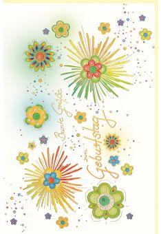 Geburtstagskarte Art Blumen, Text, Naturkarton, mit Goldfolie und Blindprägung