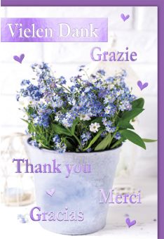 Grußkarte Danke Blumen in Topf Vielen Dank Grazie Thank You