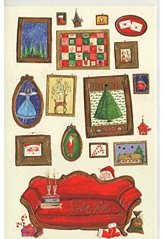 Weihnachtsgrußkarte Naturkarton Nikolaus Sofa