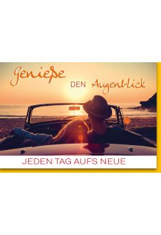 Grußkarte Auto Meer Genieße den Augenblick