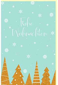 Weihnachtskarte Bäume gold Himmel türkisblau Frohe Weihnachten