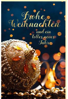 Weihnachtskarte Goldfolie Weihnachtskugel dunkelblauer Hintergrund