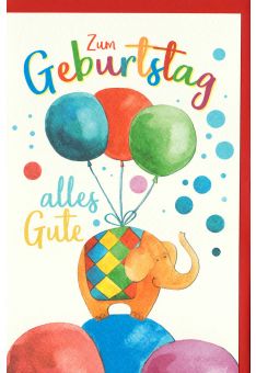 Karte Geburtstag Kind Luftballons, Elefant, Naturkarton