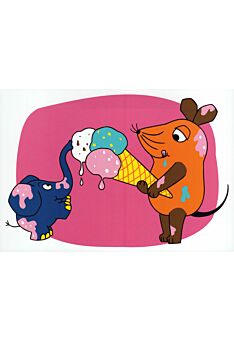 Maus-Postkarte Maus und Elefant mit Eis
