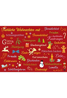 schöne Weihnachtskarte Fröhliche Weihnachten mit Schneegestöber, Besinnlichkeit, Glück, Freude
