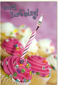 Glückwunschkarte Geburtstag Happy Birthday Cupcakes Kerze pink
