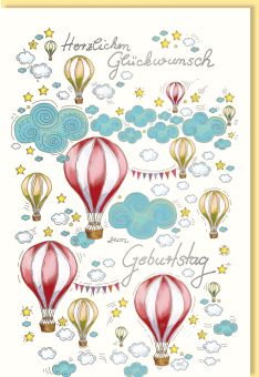 Glückwunschkarte Geburtstag Heißluftballon Himmel Wolken
