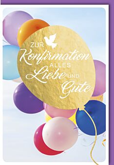 Glückwunschkarte Konfirmation - goldener Luftballon mit Schriftzug