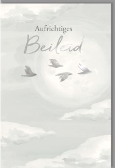 Trauerkarte Beileid Vögel, Wolken, Naturkarton, mit Silberfolie und Blindprägung
