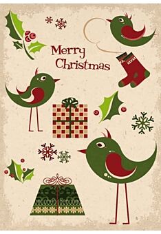 Weihnachtspostkarte Vögel Geschenke Illustration: Merry Christmas
