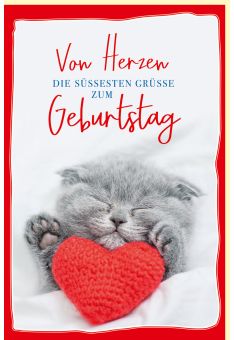 Geburtstagskarte Tier Katze mit rotem Herz