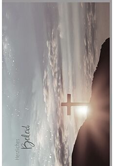 Trauerkarte Motiv Berggipfel Kreuz Himmel