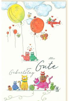 Geburtstagskarte für Kinder Katzen Ballons