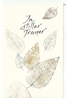Trauerkarte Kleine und große lose Blätter, Naturkarton, mit Silberfolie und Blindprägung