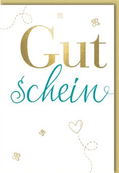 Gutscheinkartekarte - Gold und blaue Schirft