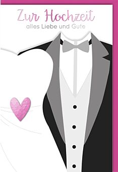 Glückwunschkarte Hochzeit Pinkes Herz auf Brautkleid