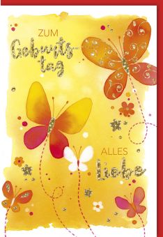 Geburtstagskarte bunt Schmetterlinge Zum Geburtstag alles Liebe