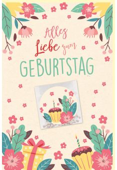 Geburtstagskarte Gieß mich Blumen, Muffin, Geschenk, Zuckerrohrpapier, Samentütchen mit Aufkleber
