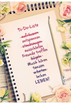 Postkarte Lebensweisheit Spruch To-Do-Liste aufräumen entspannen staubsaugen