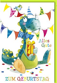 Geburtstagskarte für Kinder Dino mit Geschenk