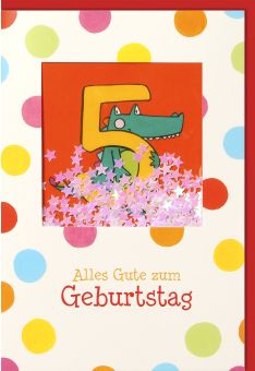 Geburtstagskarte für Kinder 5. Geburtstag Schüttelkarte, Grünes Krokodil