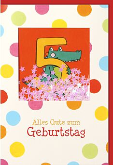 Geburtstagskarte für Kinder 5. Geburtstag Schüttelkarte, Grünes Krokodil