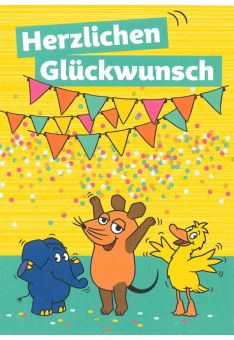 Maus Postkarte Herzlichen Glückwunsch Konfetti