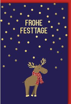 Weihnachtskarte schön Spruch Frohe Festtage blau Elch Schal