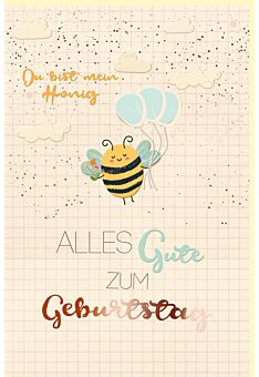 Geburtstagskarte Green Line Biene, Luftballons, Wolken, Zuckerrohrpapier