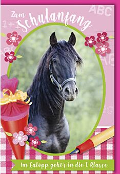 Glückwunschkarte zur Einschulung Mädchen Pferdemotiv