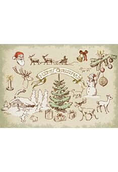 Weihnachtspostkarte retro Weihnachtssymbole natur: Merry Christmas