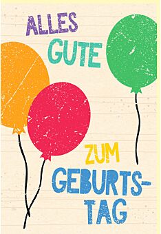 Glückwunschkarte Geburtstag Bunte Luftballons, Zuckerrohrpapier