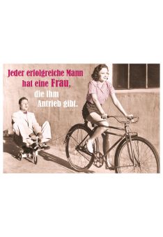 Postkarte lustig Spruch Jeder erfolgreiche Mann hat eine Frau, die ihm Antrieb gibt