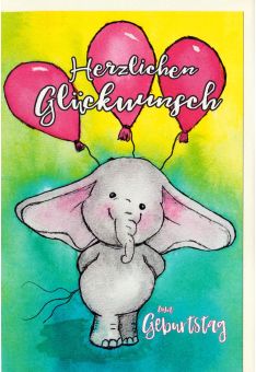 Karte Kindergeburtstag Elefant mit Luftballons